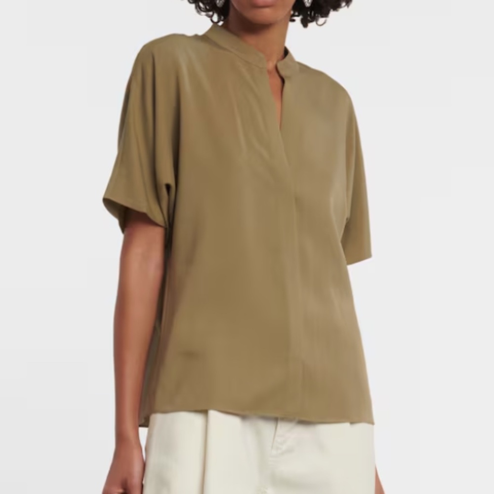 VINCE Womens Satin Shirt, Artichoke Green, Sz. LG